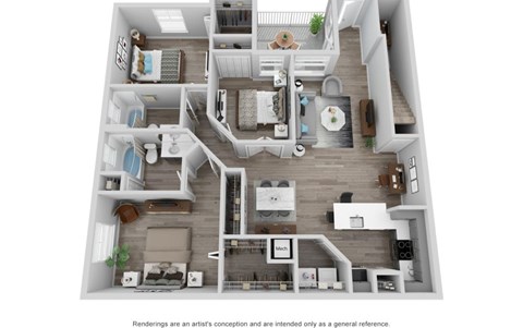 Floor plan for 3 beds, 2 baths, 1413 sqft